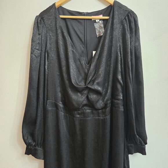 NWT Andrée by Unit Whimsigoth Vamp Witchy Black Satin Midi Long Sleeve Dress 2X - Picture 5 of 12